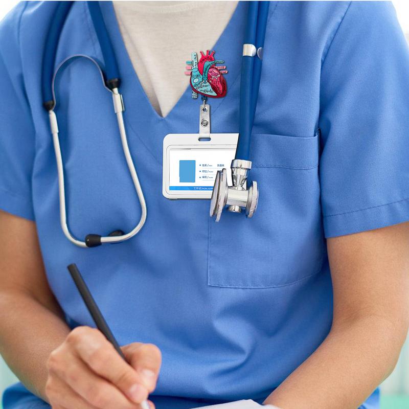 Titular de la tarjeta de enfermera cardíaca, soporte de carrete de tarjeta de identificación, anatomía del corazón, enfermería, flebotomía, Clip de identificación para profesora, estudiante, enfermera RN