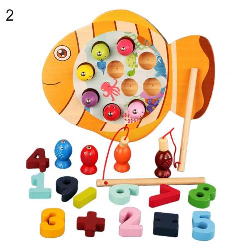 Kids Wooden Three-Dimensional Animal Digital Cognitive Fishing Board: 2