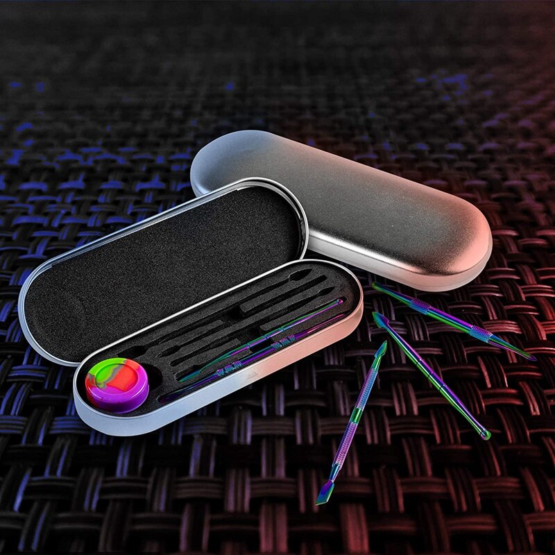 6 Stuks Wax Carving Tool Set, rvs Double-Sized Gereedschap Met Siliconen Container Jar En Metal Case, Regenboog Kleur