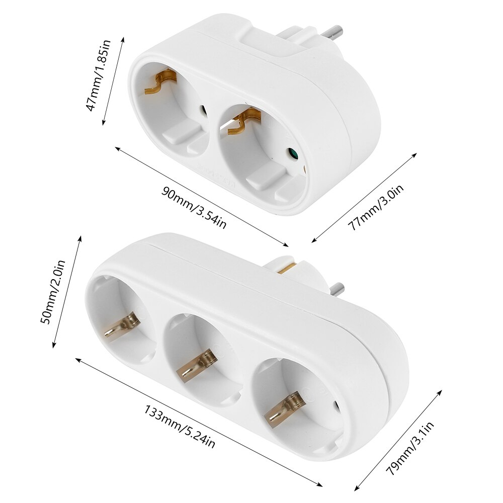 16a 110 ~ 250v europese conversiestekker 1 to 2 /1 to 3- weg stopcontactadapter eu standaard stroomadapter stopcontact reisstekkers