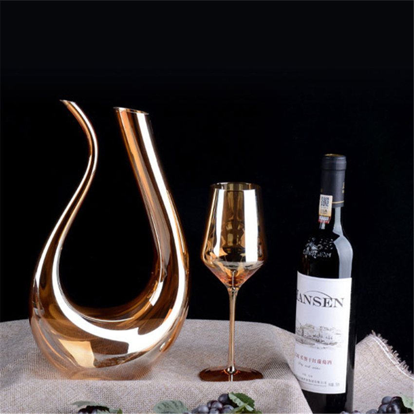 1500ML Golden Decanter Handgemaakte Kristallen Rode Wijn Brandy Champagne Glazen Decanter Fles Jug Schenker Beluchter Voor Familie Bar