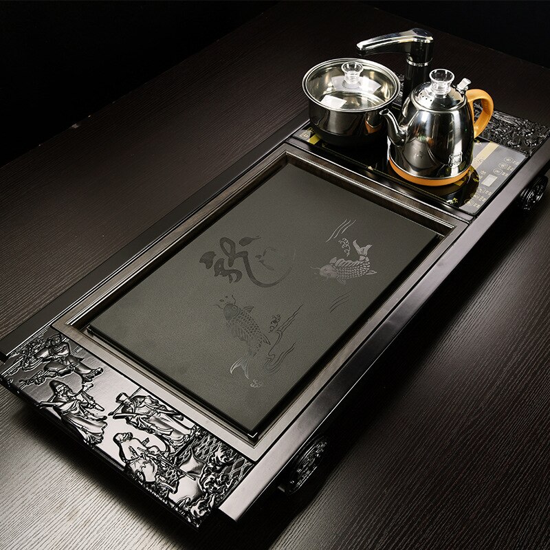 Solid wood tea tray, drain water storage, kung fu tea set, drawer, tea room, tabletop, chinese tea room ceremony tools