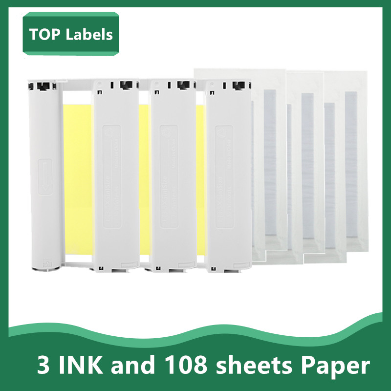 KP 36IN Ink Cartridge selphy cp1200 papel for Canon Selphy Photo Printer CP1200 CP1300 CP910 CP900 Color Ink Paper Printing: 3 Ink and 108 Paper