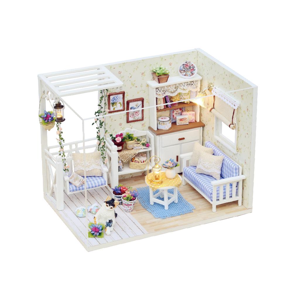 Puppe Haus DIY Miniatur Puppenhaus Modell Holz Spielzeug Möbel Puppen Häuser Spielzeug Für Childred Geburtstag Casa De Boneca: Gold