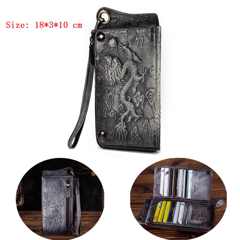 Unisex Top leather Card Holder Checkbook Zipper Around Organizer Chain Wallet Purse Clutch Handbag 1016: ck001-black-dragon