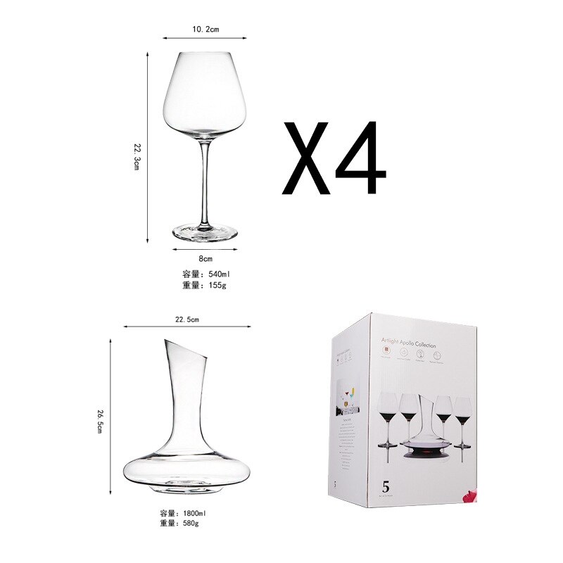 Juego de vino de cristal, copa de vino tinto, decantador, evaluación, copa de champán, , Bar en casa, restaurante, Hotel, utensilio para beber: 1 pot 4 cup 069