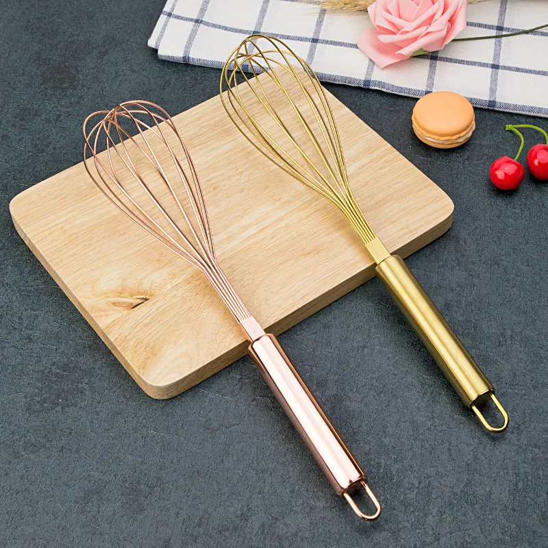 1Pcs Gold Edelstahl Schneebesen Hand Schneebesen Ei Mixer Backen Kuchen Werkzeug Backen Set Hause Ei Werkzeuge Küche zubehör für Ei