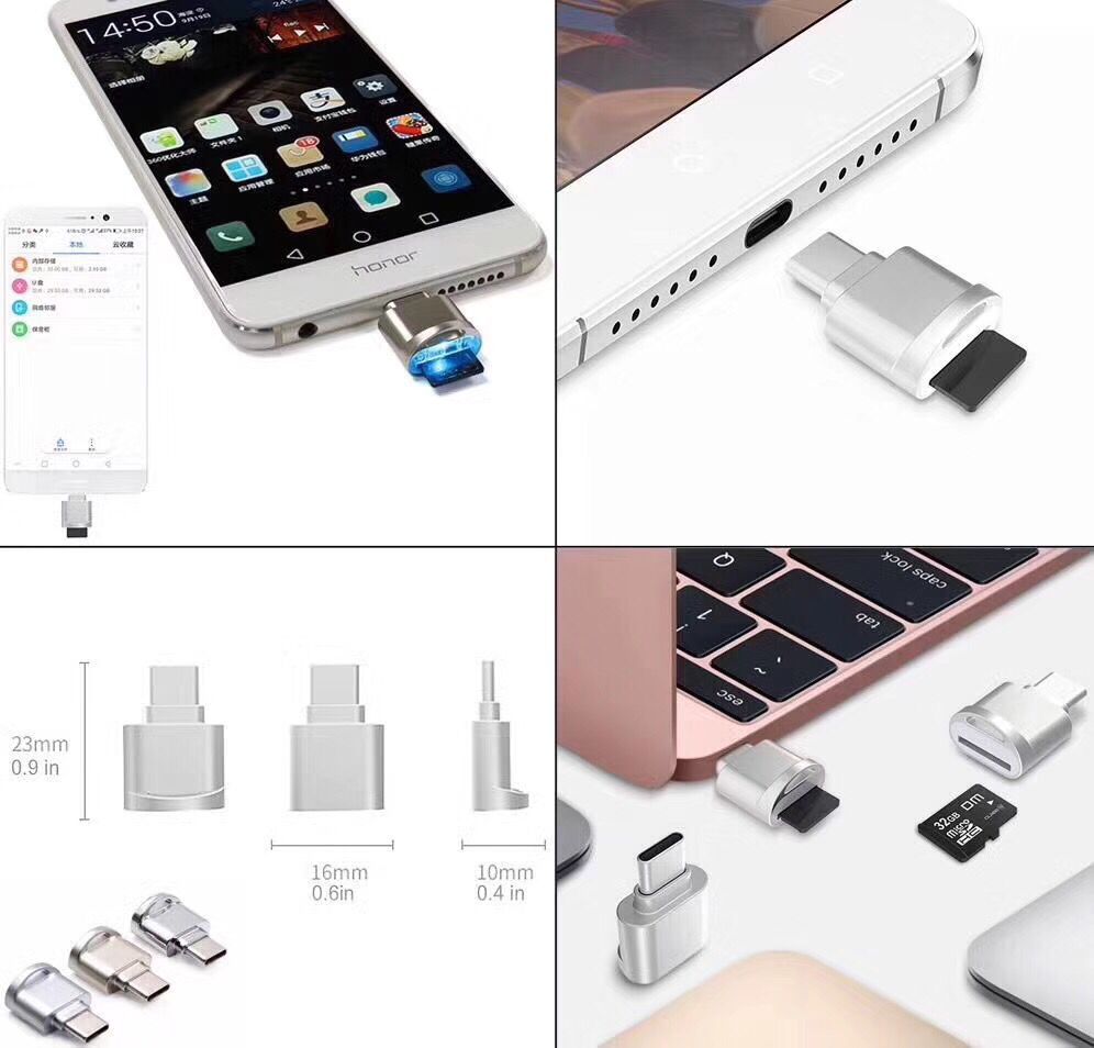 Adaptador tipo c para micro sd sdxc tf, leitor de cartão para macbook e celular