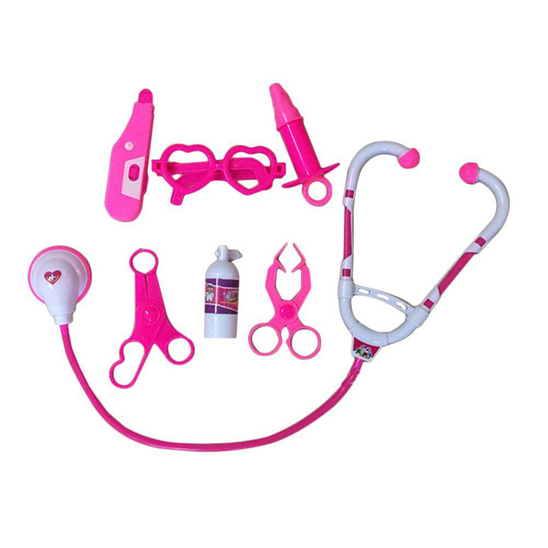 7Pcs Kids Play Doctor Game Early Educational Toys Children Simulation Hospital Pretend Doctors Kit Child Stethoscope Cosplay Toy: pink