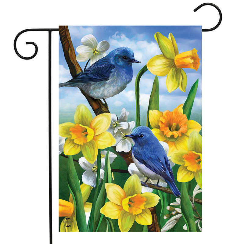 Drosseln Und Narzissen Frühling Garten Flagge Blumen- Ostern Banner Garten Dekor Haushalt Hängen Flagge