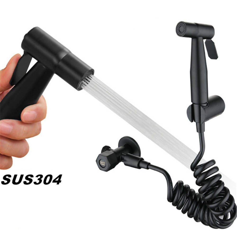 Rvs Bidet Set Zwarte Badkamer Kraan Spuit Handheld Bidet Voor Floor Cleaning Spray Keuken Hand Spray Bidet