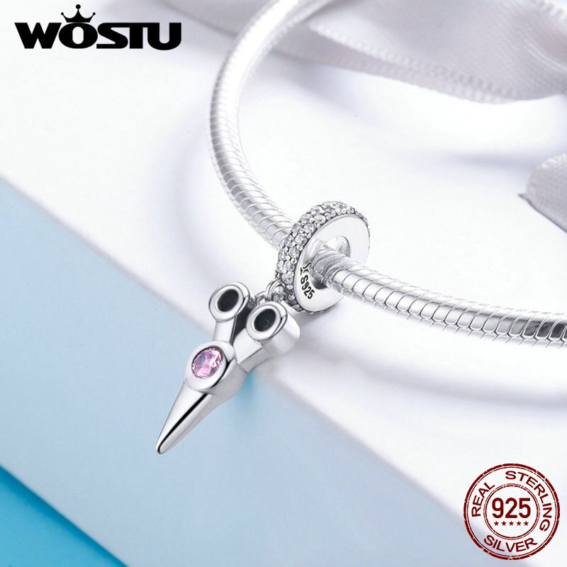 WOSTU Real 925 Sterling Silver Delicate Scissors Dangle Charm fit Beads Bracelet Pendant For Women DIY Jewelry CQC656