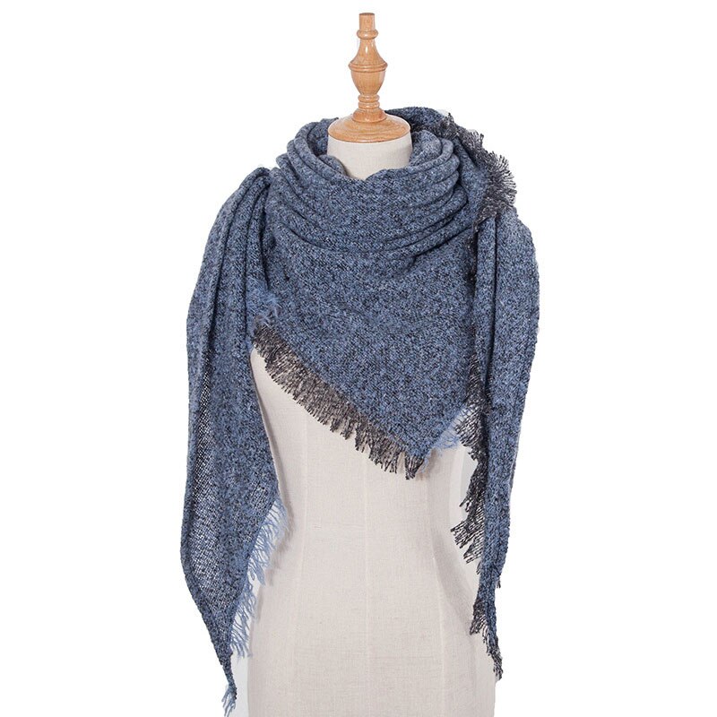 Women Winter Warm Scarf Knit Pashmina Bandana Solid Female Warm Triangle Double Size Scarves Blanket Shawls And Wraps Bufanda: Blue