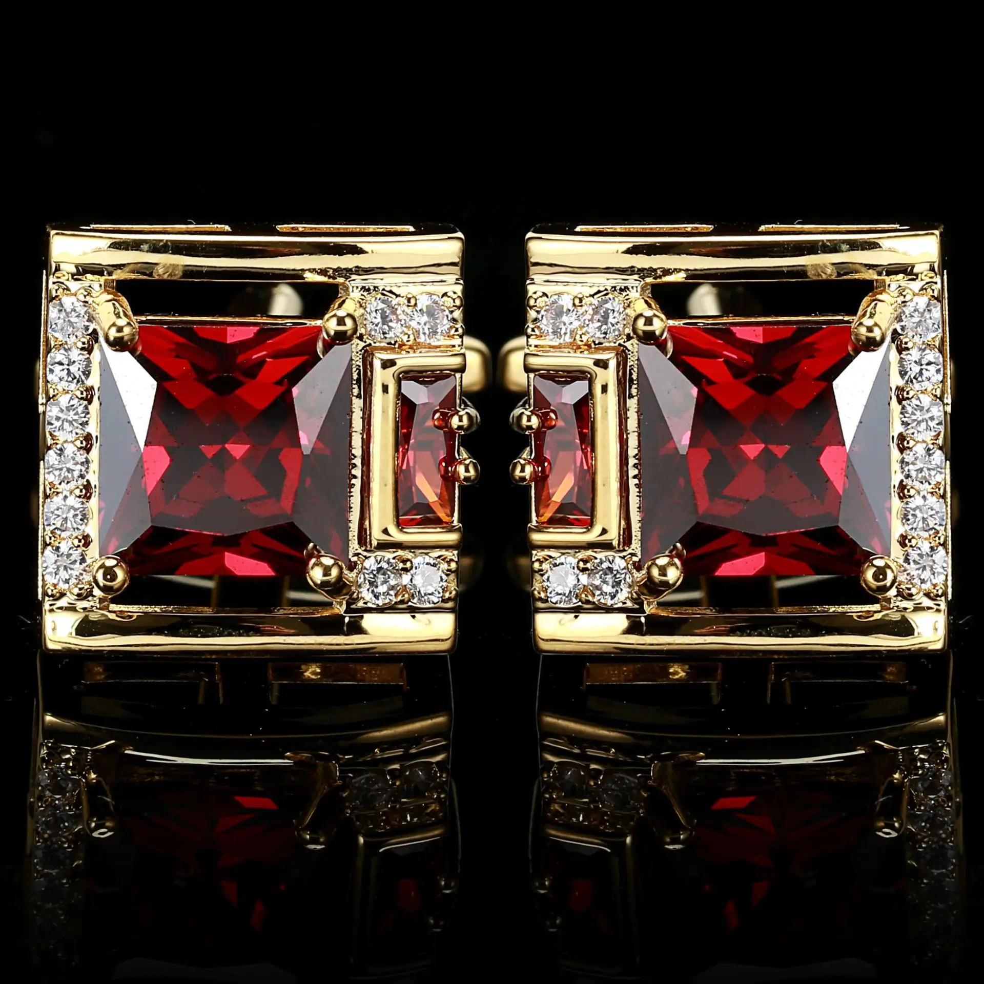 Vierkante Zircon Steen Manchetknopen - Klassieke Stijl - Luxe Overhemd Pak Accessoires: Light Yellow Gold Color