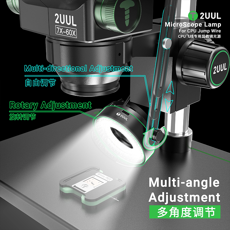 2UUL MS96 Microscope Ring Light 3W Power Adjustable Brightness Anti Glare Eliminates Reflection Illuminator for CPU Jump Wire