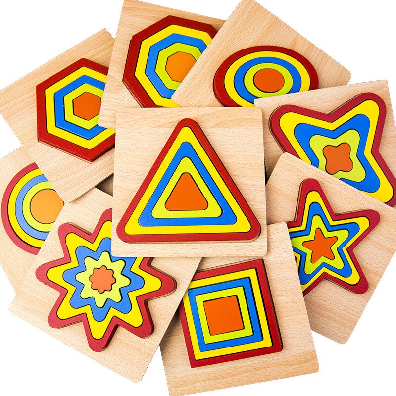 Wooden Shape Cognition Board Children's Jigsaw Puzzle Toys Kids Educational Toy Baby Montessori Learning Matching Sensory Toys