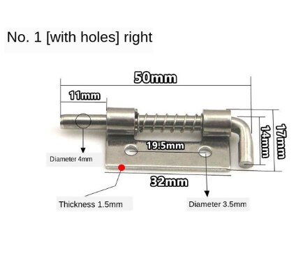 304 Stainless Steel loaded Hinge bisagras Security Spring bolt Barrel Latch for Industrial Welding Distribution Cabinet Hardware: 1-hole-R