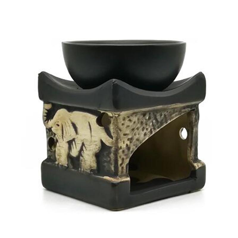 Lámpara de aceite esencial Color negro elefante estilo tailandés horno de cerámica sándalo belleza salón de hotel Aroma quemador hogar Decoración