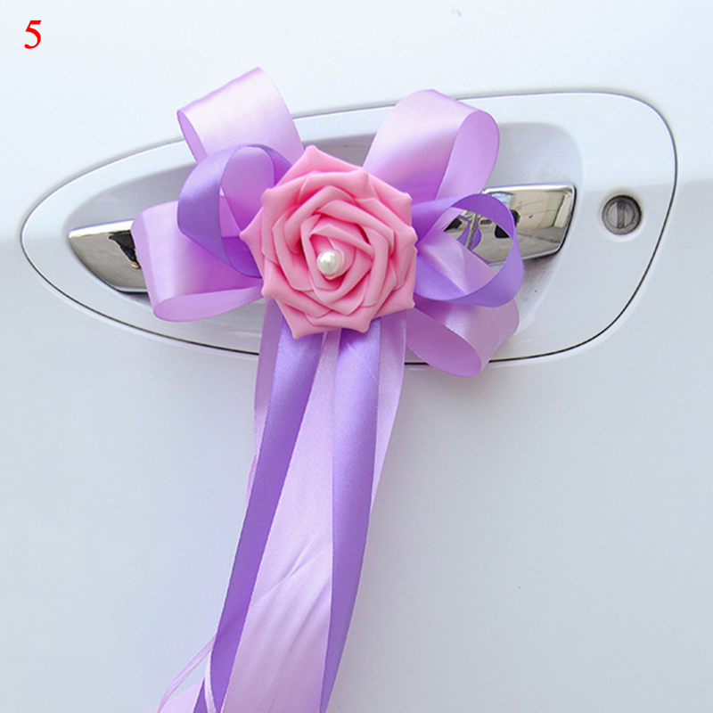 1 Pc Deurgrepen Mooie Party Festival Supplies Achteruitkijkspiegel Trouwauto Bloem Knoop Lint Decoraties 12 Kleuren 17x35cm