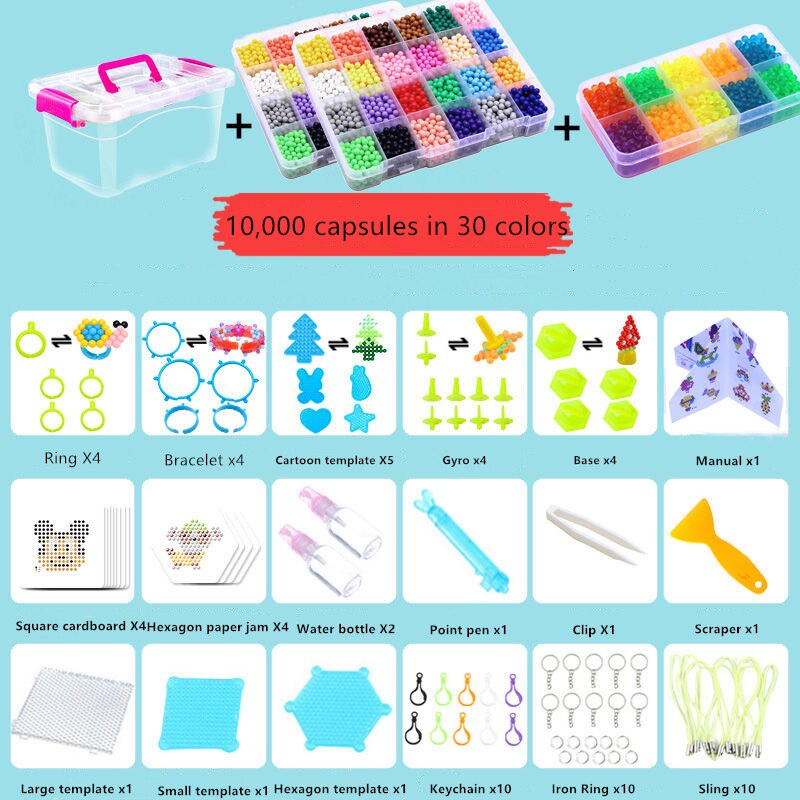 6000 pcs DIY Magic beads Storage box Animal Molds Hand Making 3D Puzzle Kids Educational beads Toys for Children Spell Replenish