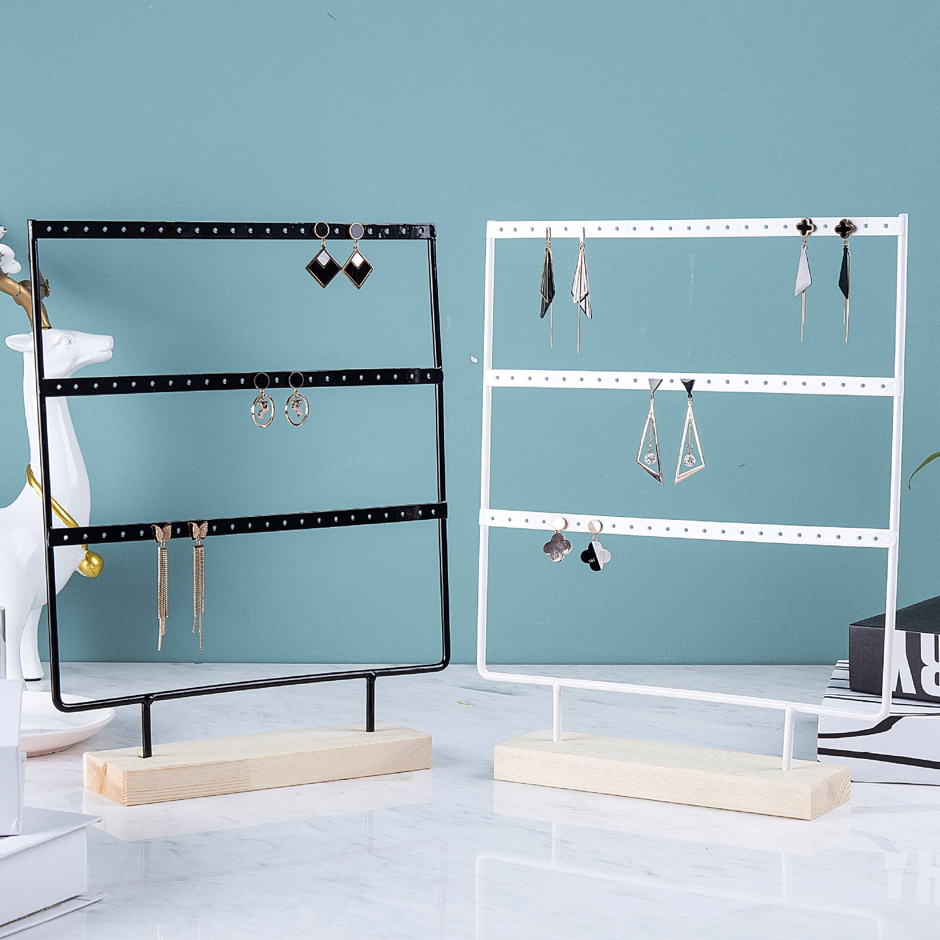 Houten Base Metalen Oorstekers Hanger Sieraden Houder Display Stand Organizer Oorbellen Presenteren Rack 24/44/66 Gaten