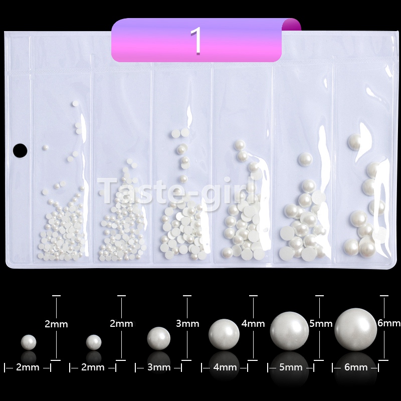 1 pakke hvide abs imiterede perler blandet flad ryg 3d nail art dekorationer perler rhinestones negle tilbehør sten: Gzzu 01