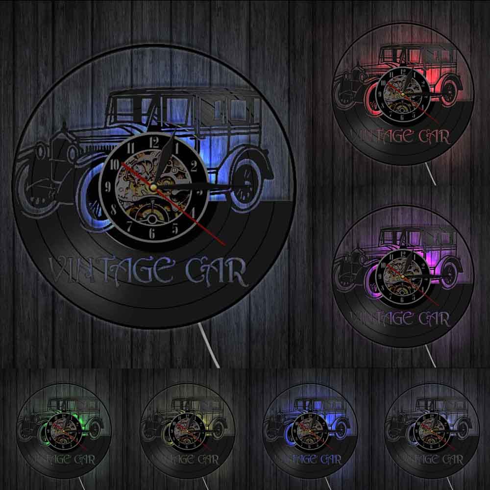 Klasyczny samochód płyta winylowa czas kwarcowy 3D dekoracja na ścianę zegar silnika samochodowego 12 cal czarny wiszący zegarek z podświetleniem doprowadziło: z diodą led