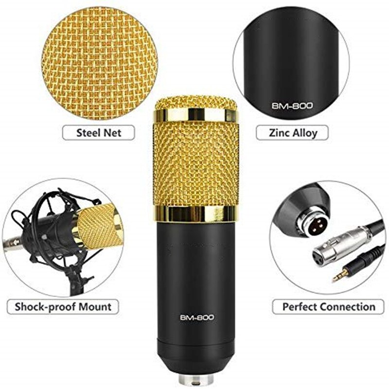 BM 800 Studio Microphone Cardioid Voice Recording Studio Podcast Karaoke Mic Kit BM800 Condenser Microphone