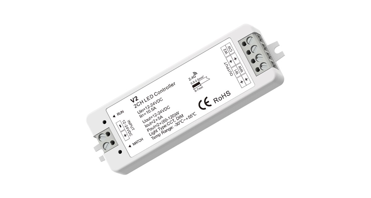 Ww Cw Led Controller Dc 12V 24V 2CH 10A 2.4G Draadloze Afstandsbediening Rf Led Dimmer voor Cct Daul Wit Led Strip Licht: V2 CCT Only