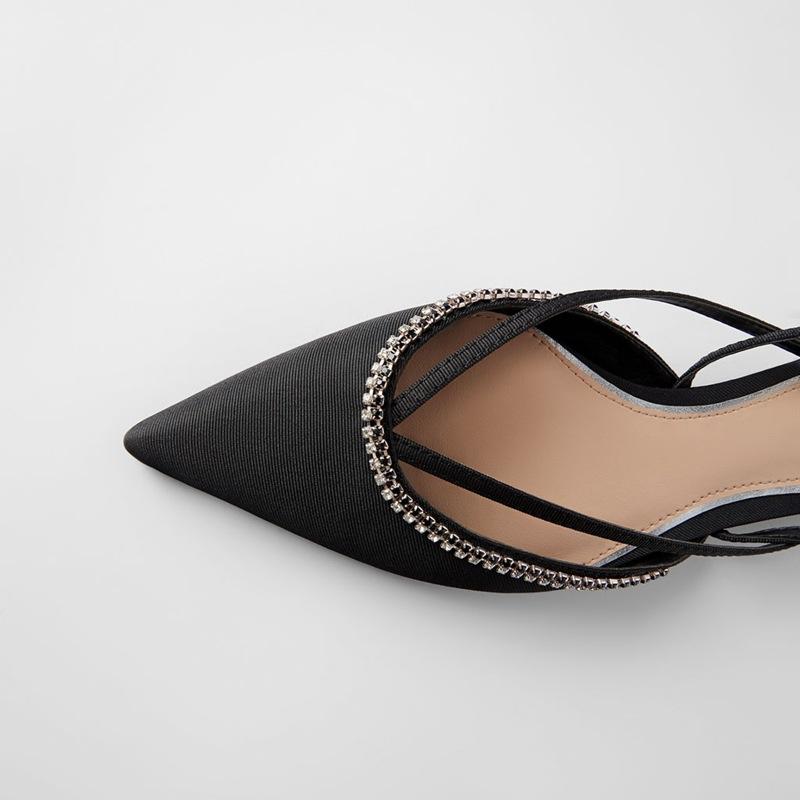 Kvinders za sorte flade sko muller diamant smykker slingback sandaler sko