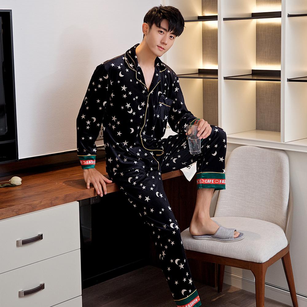 FZSLCYIYI Moon Star Couple Pajamas Autumn Gold Velvet Long Sleeve Women Pajamas Loose Men Pajama Sets Home Clothes