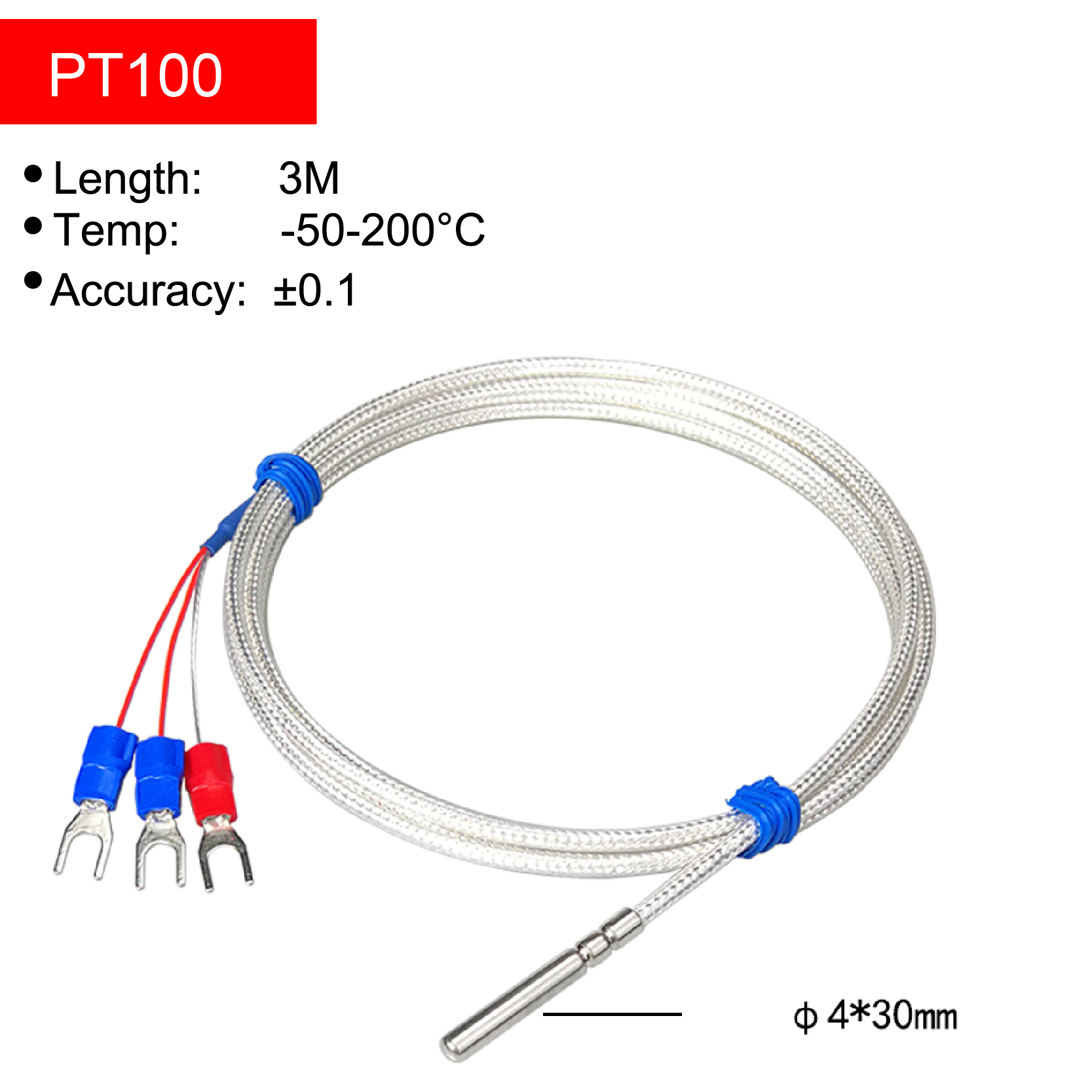 PT100 Temperature Sensor RTD Temperature Probe Platinum Resistance Thermometer PT100 RTD Sensor Industrial Temperature Sensor: Red