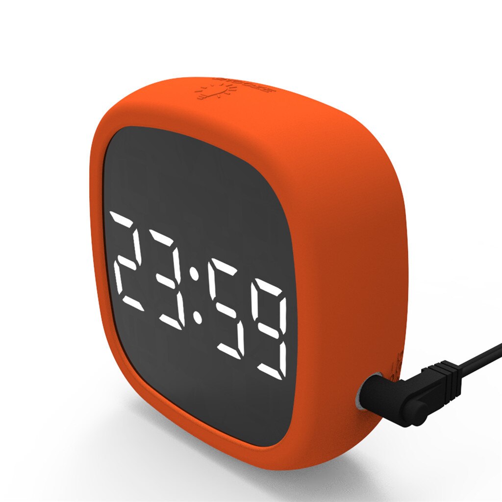Digital Alarm Clock LED Display Pocket Silicone Intelligent voice control portable travel outdoor Desk Clock: Orange 