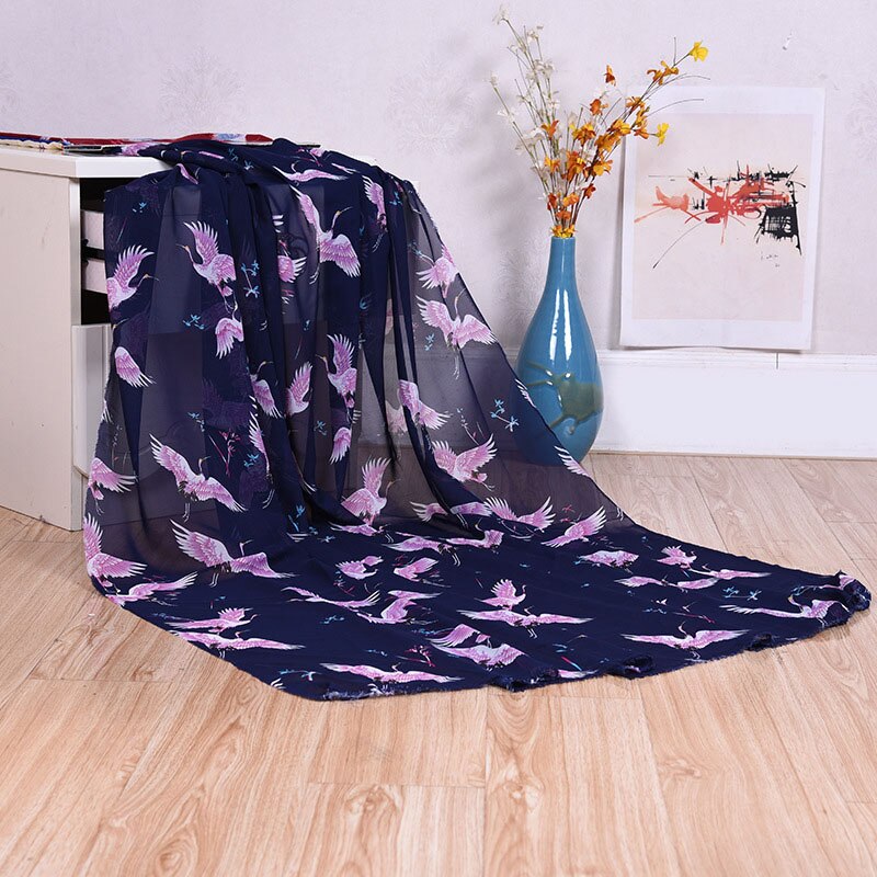 75D Polyester Chiffon Jurk Strand Handdoek Crane Patroon Gedrukt Polyester Stof Bloemen Gedrukt Chiffon Jurk Stof: 1