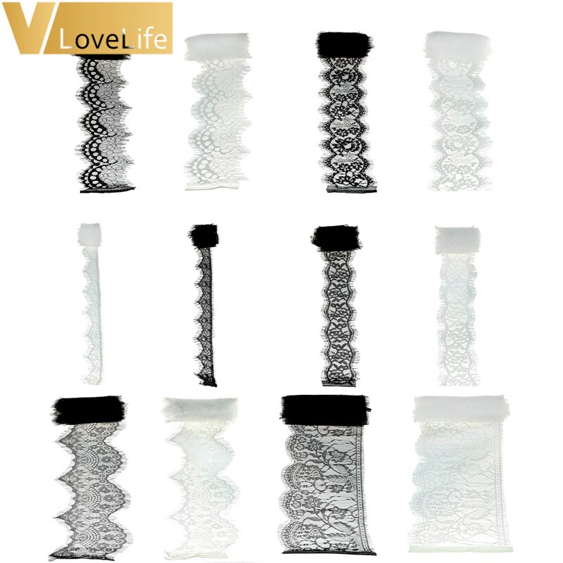 DIY Ribbon 118" Lace Fabric Trim White Black Trim Embroidered For Sewing Decoration African Lace Fabric Beautiful