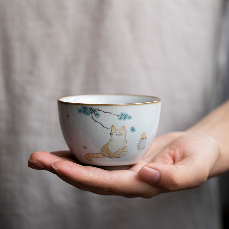 4 Style Cute Cat Ceramic Tea Cups Drinkware Cup Tea Set Crafts Kung Fu Cups Drink Cups Tea Accessories Tea Set Supplies