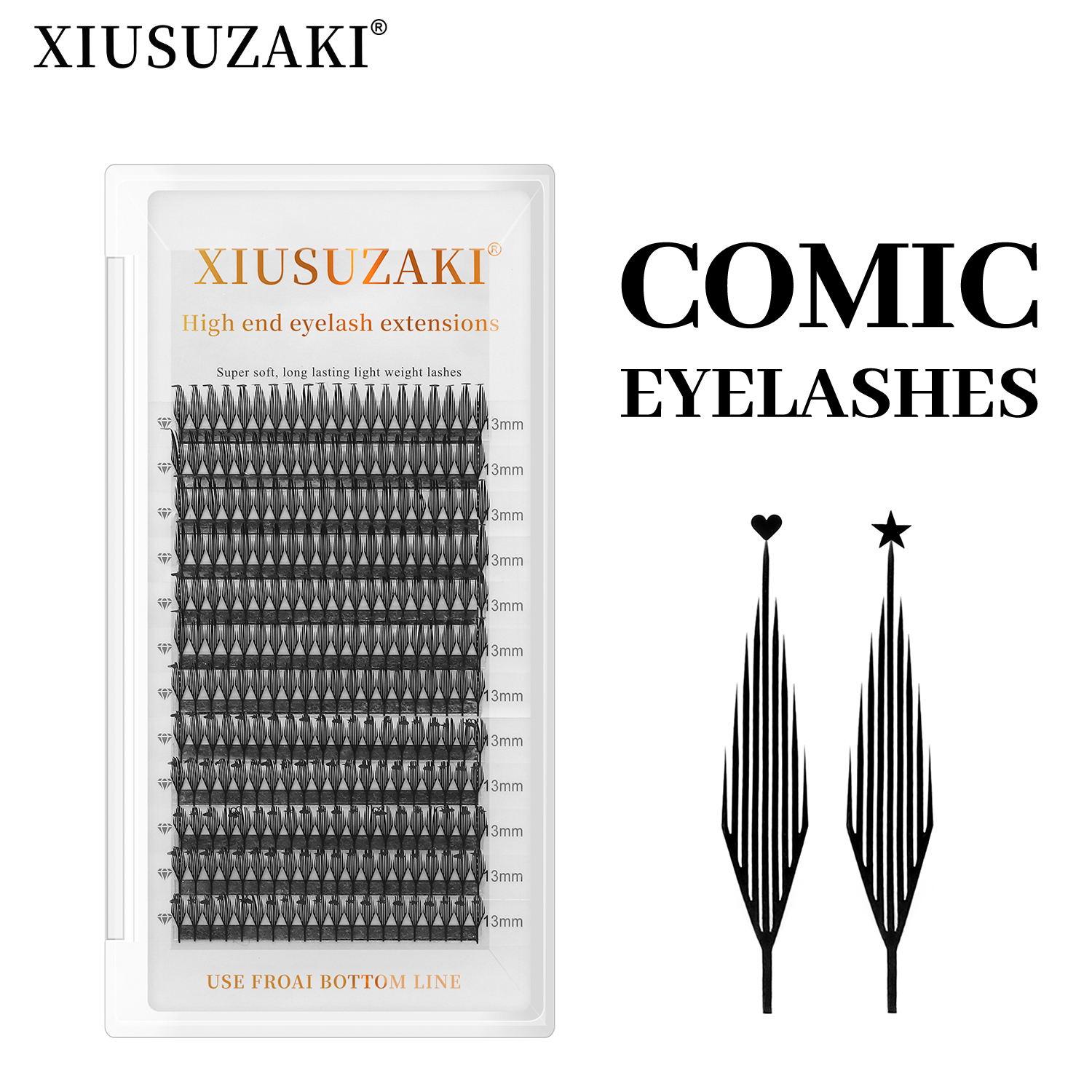 XIUSUZAKI forma de pluma pestañas prefabricadas de abanico corazón estrella cómic Spire pestañas volumen Individual extensiones de pestañas postizas maquillaje: C / 8 mm