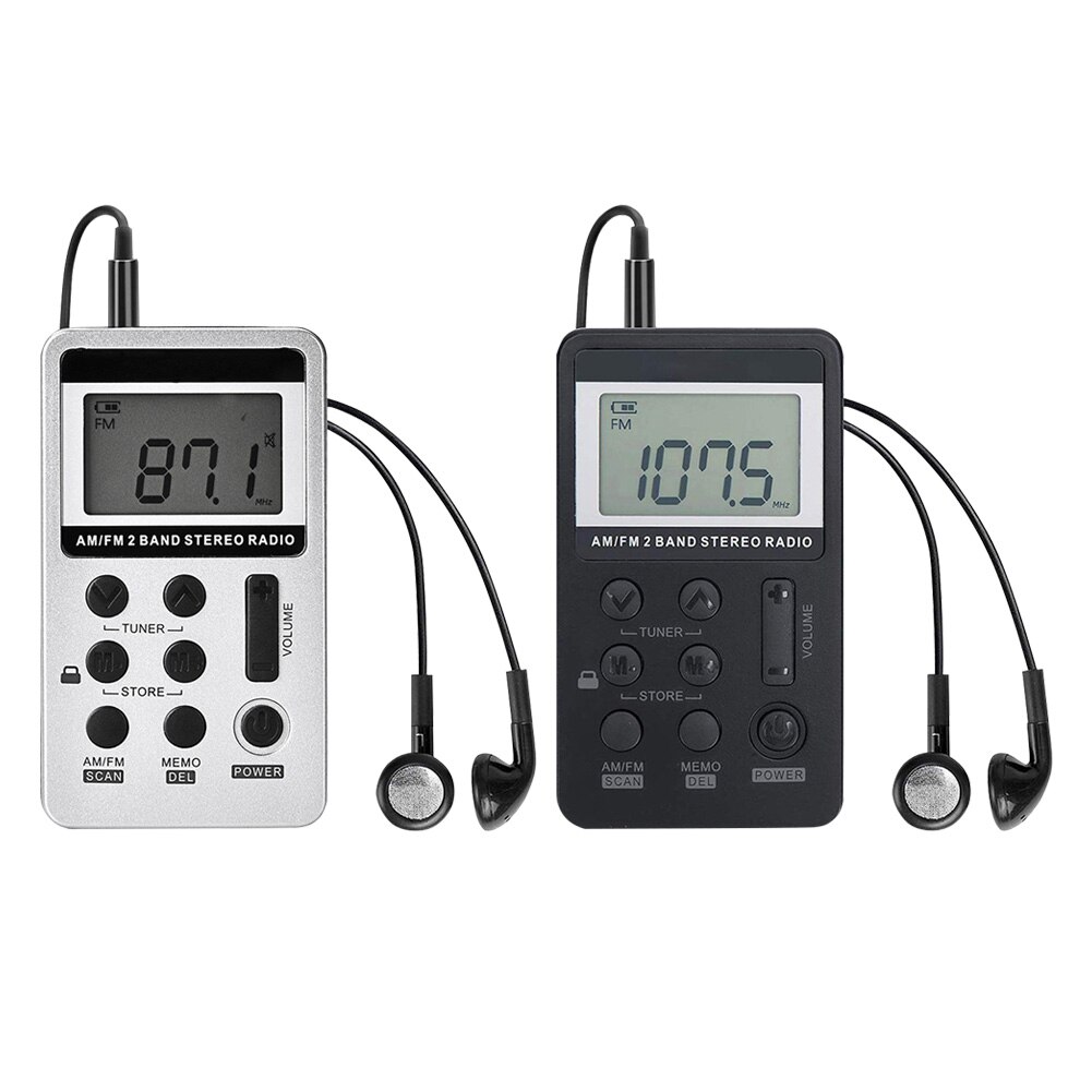 Portable Dual Band AM/FM Pocket Radio Digital Display Mini Radio Receiver with Rechargeable Battery Headphones for Walking Camp