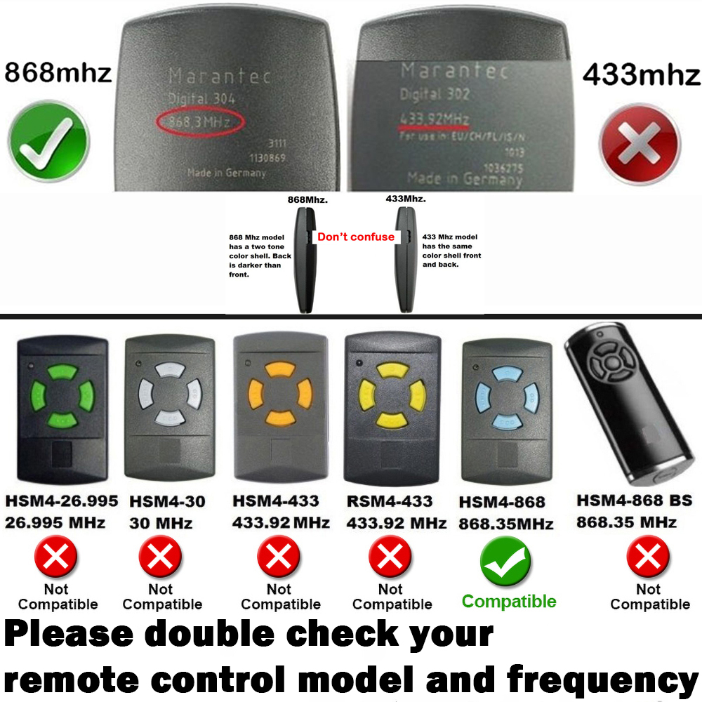 For HORMANN HSM2 HSM4 HSE2 HSE4 Garage Remote Control Duplicator 868MHz MARANTEC Digital 302 Garage Door Opener BERNER BHS121