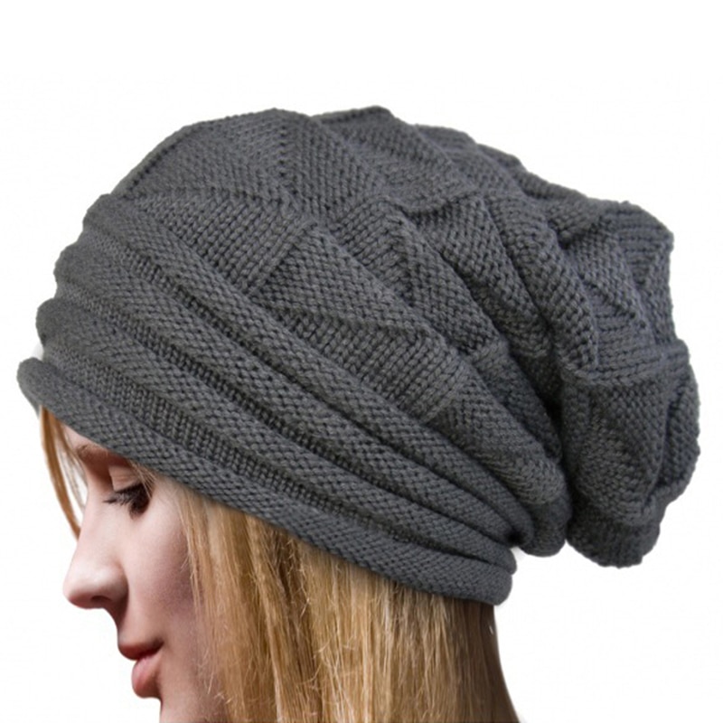 Kvinner hekle strikket stripet oversize posete slouchy lue høst menn lue varm vinter ski dame ullluer