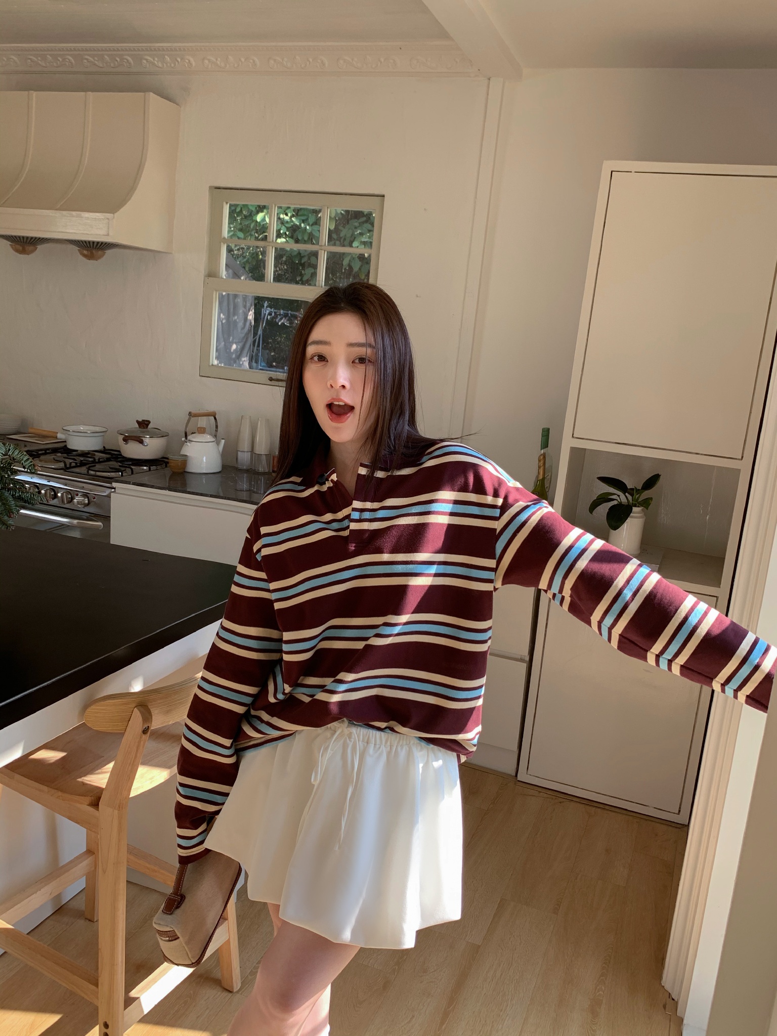 Sommer poloshirts dame langærmet crop top farveblok grøn stribet print poloshirts dame afslappede toppe stribet brun efterår: L / Kaffe