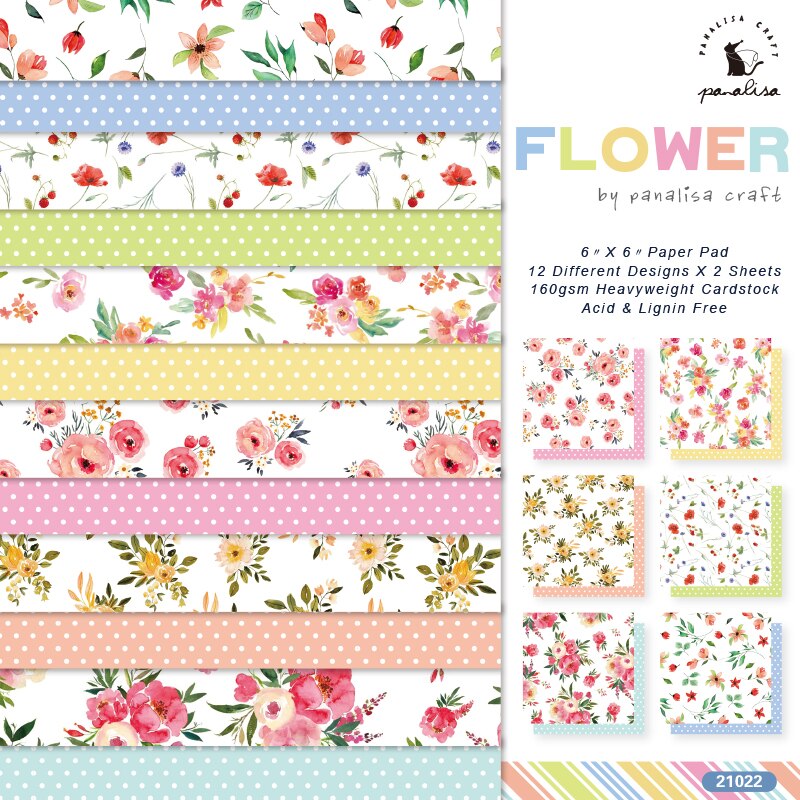 Panalisacraft 24 sheets 6"X6" flower paper Scrapbooking patterned paper pack handmade craft paper craft Background pad card