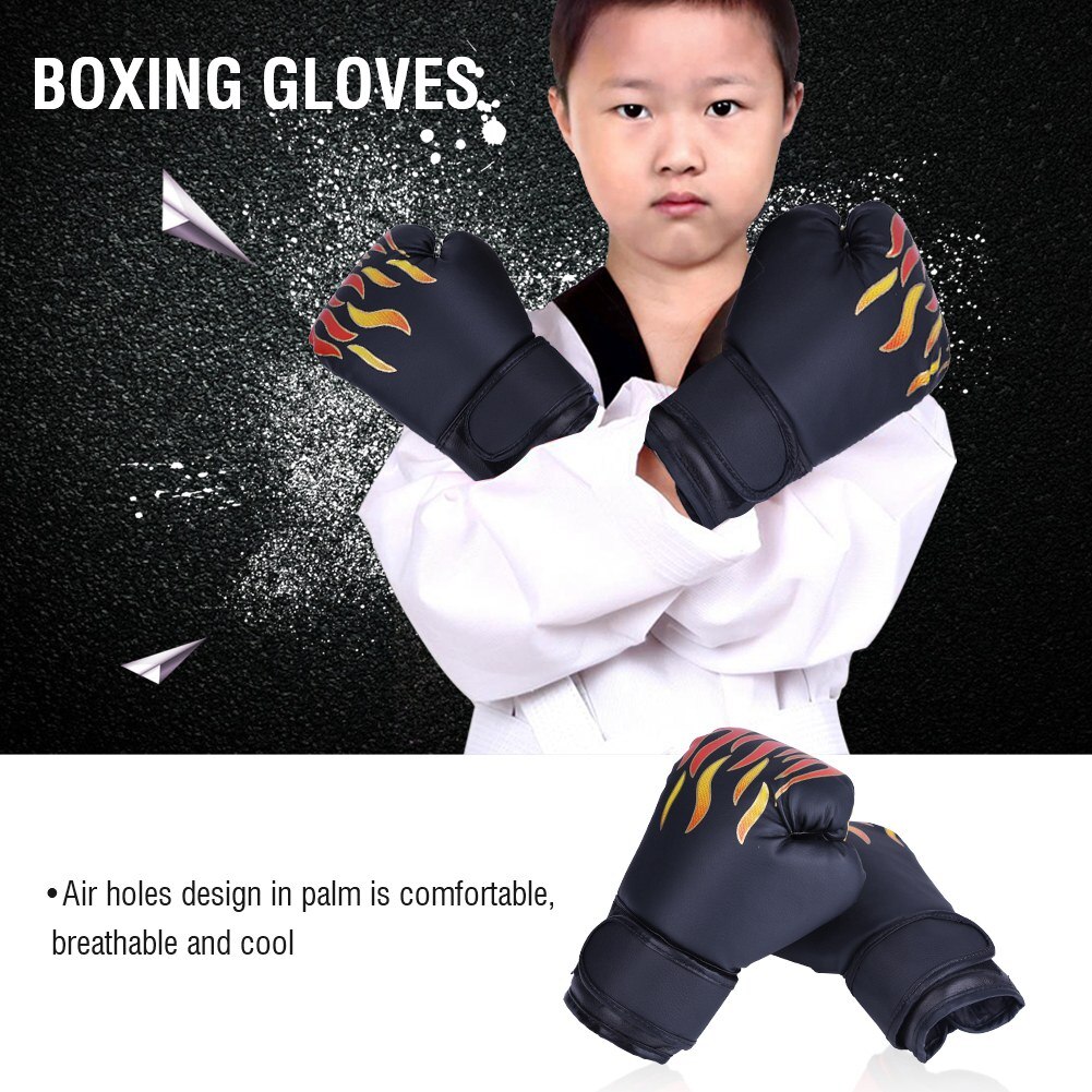Child Boxing Gloves Kids Training Fighting Gloves Muay Thai Sparring Punching Kickboxing Breathable PU Flame Gloves
