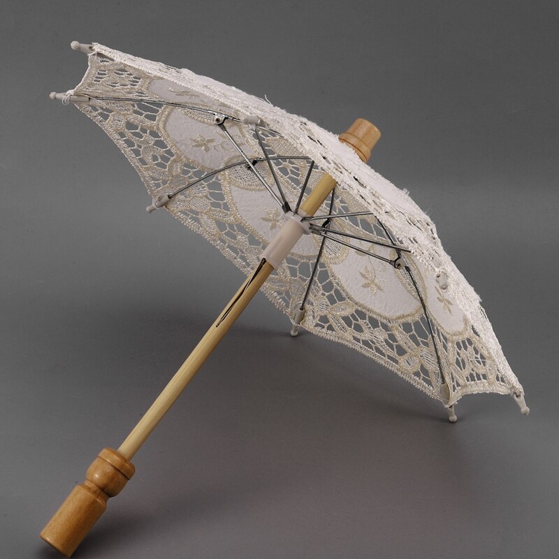 12 Inch Mini Vintage Wood Embroidery Cotton Lace Parasol Umbrella Wedding Umbrella So Small for Wedding Photo Props Kids Gi