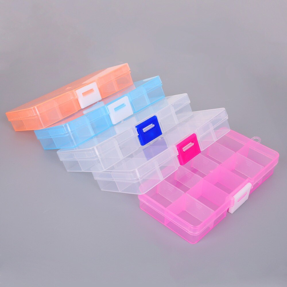 10/15/24 Slots Adjustable Plastic Storage Box Transparent Rectangle Case Organizer Boxes For Small Handmade Packing Jewelry