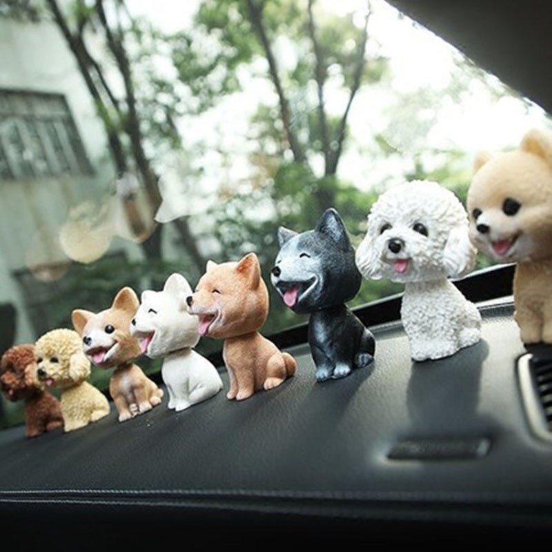 Car Ornament 9cm Shaking Head Dog Car Dashboard Decor Nodding Puppy Toys Husky Teddy Pomeranian Home Room Auto Accessories