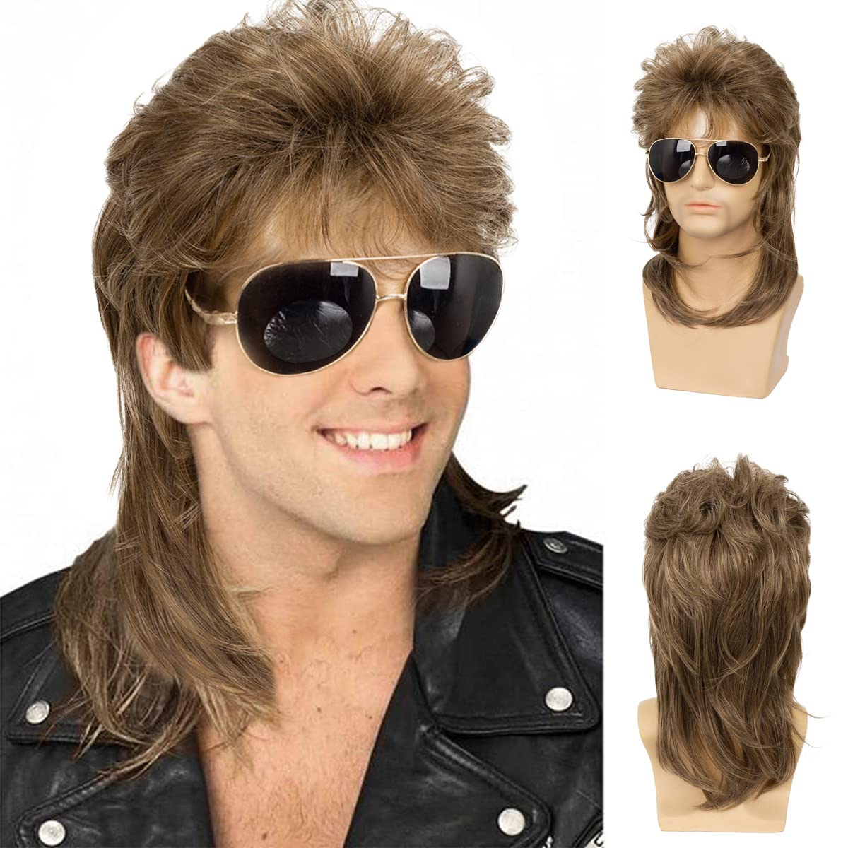 Syntetiske blonde mulletparykker for menn kostymer fancy festtilbehør cosplay hår 80s parykk | joe dirt parykk menns mullet joe dirt: Blond