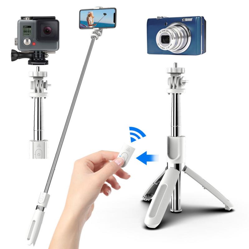 Uitschuifbare Draadloze Selfie Stok Statief Mobiele Telefoon Zelf Stick Met Bluetooth Remote Accessoires Zwart/Wit