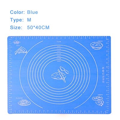 Silicone Pastry Baking Mat Extra Large Non Slip with Measurement Non Stick Baking Dough Rolling Mat Pizza Cookies Kneading Matts: Blue-M
