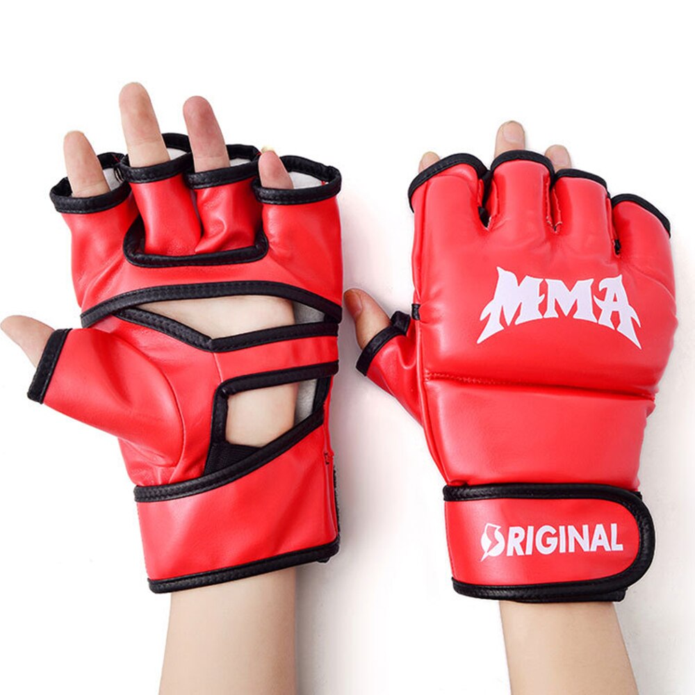 1 Pair Thick Boxing Gloves MMA Gloves Half finger Sanda Taekwondo Fight MMA Sandbag Gloves TKD Training Equipment: red / 23cm